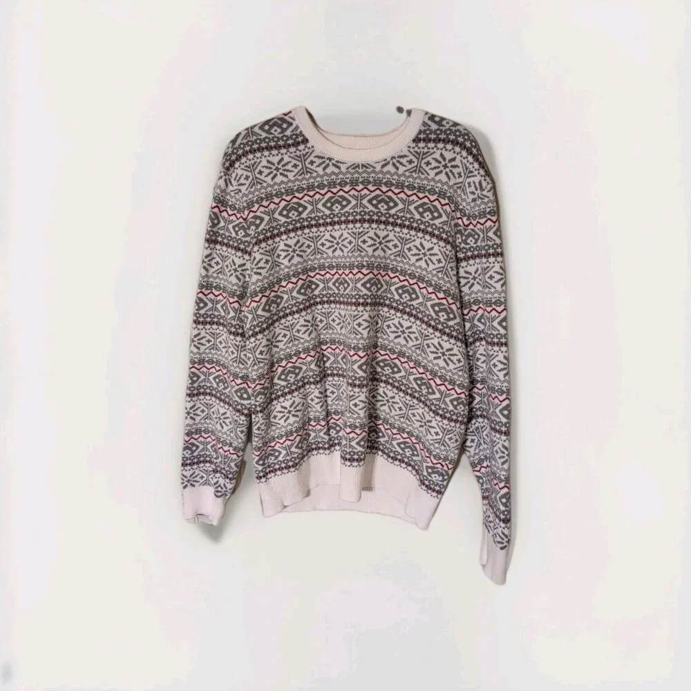 Tommy Hilfiger Joyce Fair Isle Sweater Men’s XL Gray White Red Crewneck - Picture 1 of 6